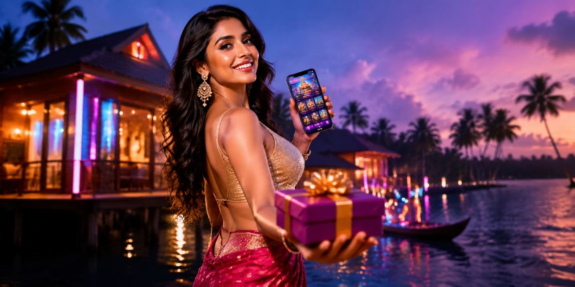 A vibrant mobile casino scene with Bollywood theme in Kerala